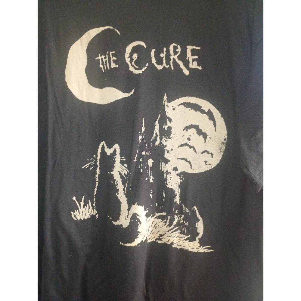 RARE The Cure Cat Tee, 90s Alt Indie Rock, Unisex Black band T-shirt Size xl - Picture 2 of 4